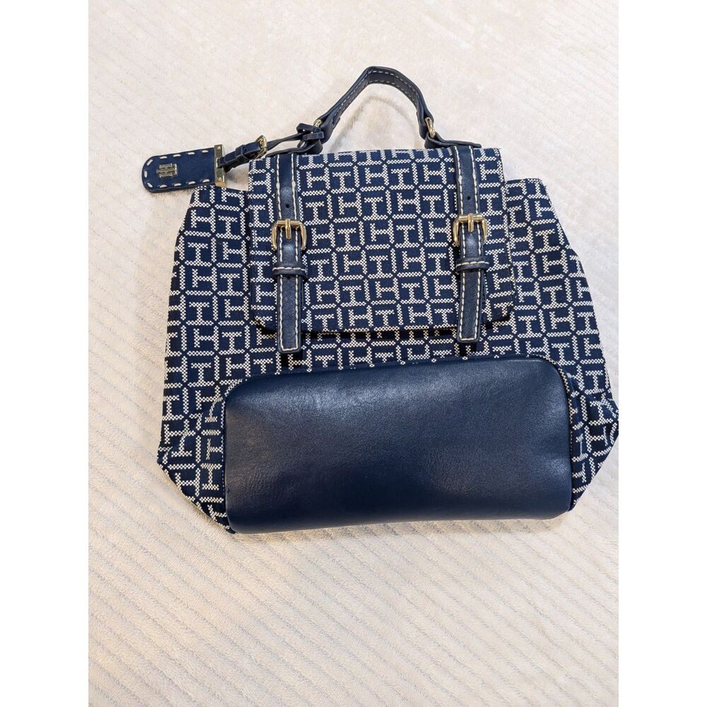 Tommy Hilfiger Navy Blue Jacquard Monogram Mini Backpack Purse Rucksack